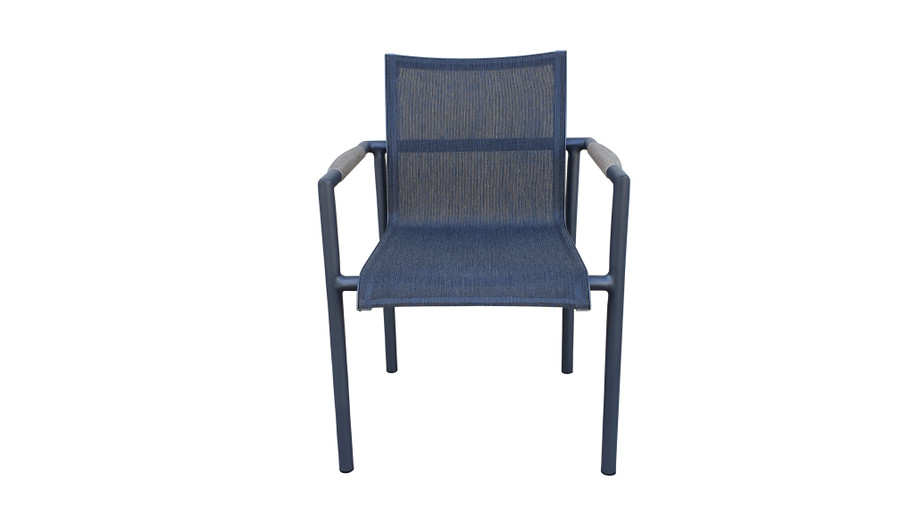 Front view of BASTINGAGE stackable dining arm chair by Les Jardins