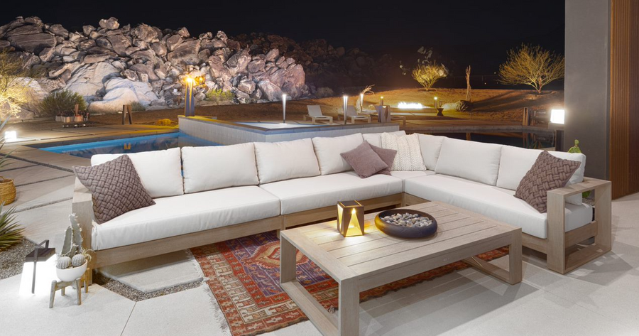 RANCHO outdoor coffee table with Duratek finish - 1.6x80. Also available in 80x80cm - one left in stock!
Displayed here with the RANCHO modular unit - not available. *For indicative purposes only.