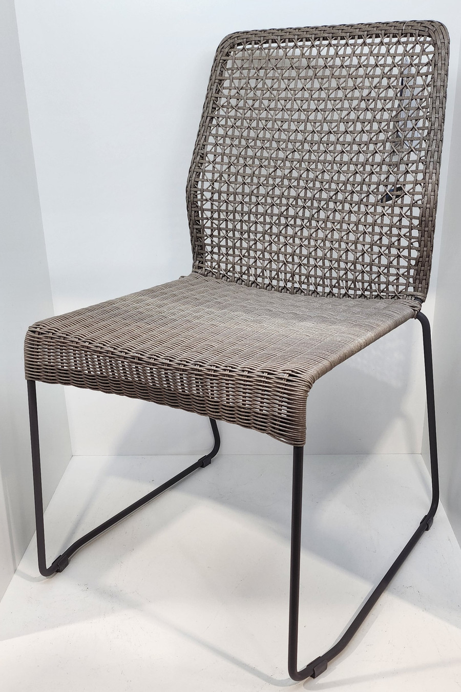 PAX Outdoor Dining Side Chair in the Pebble colour - angled view