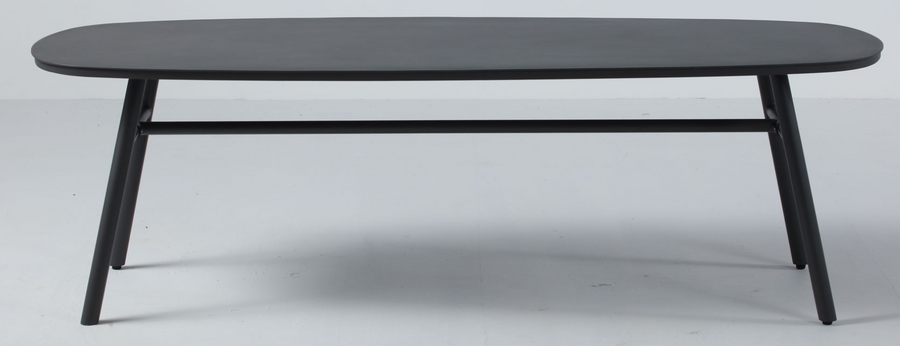 Side view of Rio Table black frame with dark top