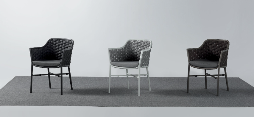 RIO Dining Arm Chairs  Charcoal frame/Taupe textilene weave