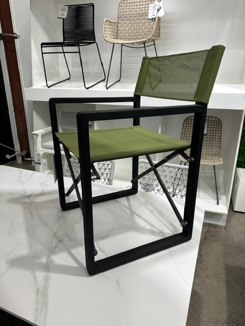 BURLING Folding Director Chairs - Yucca Green on STAINED BLACK TEAK FRAME