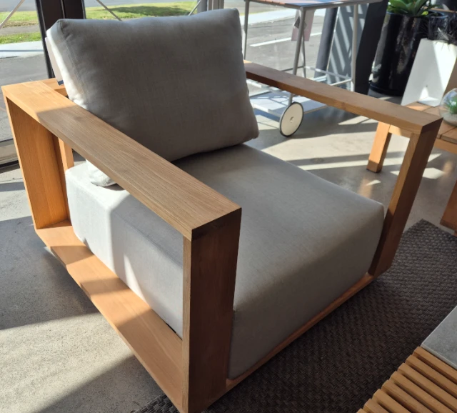 BRIAR Lounge chair in Sunbrella cast silver fabric
