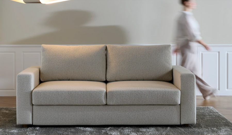 Neah sofa bed, classic style, in fabric Taura Off-white