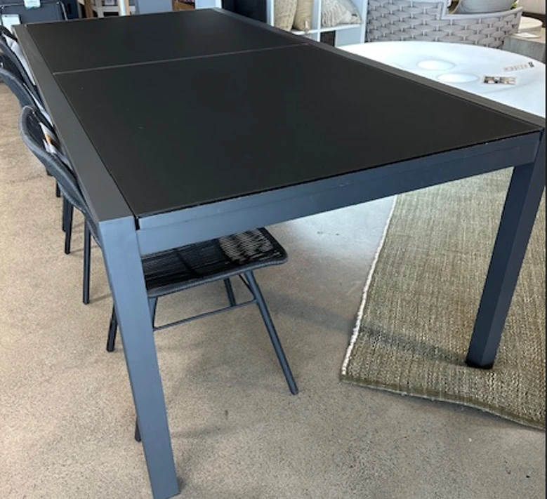 THEMIS Outdoor Aluminium and Glass Surface Dining Table  2.2m EXTENDS TO 3.3m x 1.04m Frosted Glass and Powder Coated Aluminium Frame -NOW ON  DISPLAY  - ONE ONLY!