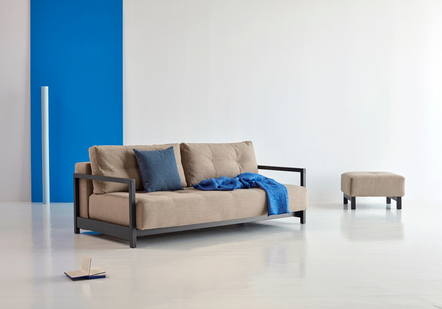 BIFROST Queen Sofa Bed with black oak arms. Matching BIFROST ottoman can be ordered- please ask staff for assistance
Displayed in Phobus Mocha