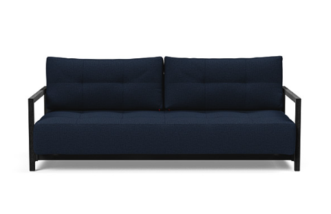 BIFROST Queen Sofa Bed with black oak arms. Available in various fabric options - please ask staff for assistance
Displayed here in Blue Dance