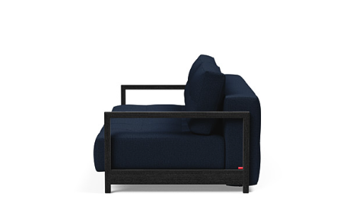 BIFROST Queen Sofa Bed with black oak arms. Available in various fabric options - please ask staff for assistance
Displayed here in Blue Dance
Side view of sofa 