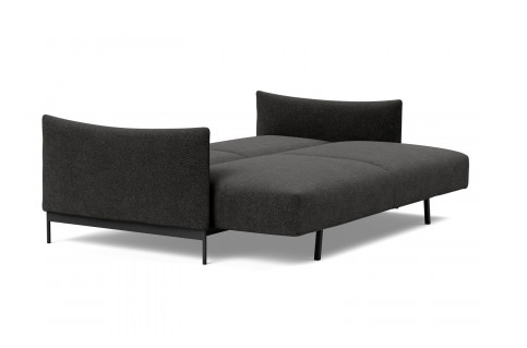 MALLOY sleek sofa bed in fabric 577 Kenya Dark Grey - in the bed position - angled view