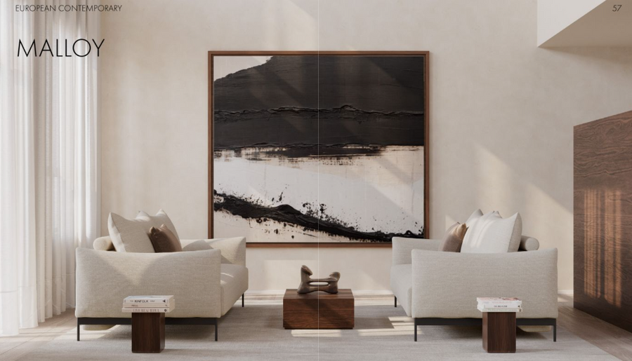 Two MALLOY sofabeds facing each other in a pale modern fabric to enhance a light filled room