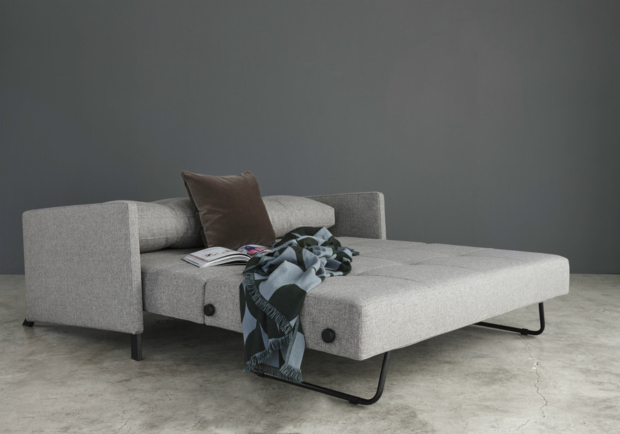 CUBED 160 sofa bed shown in Granite Twist fabric and black legs. With arms requires a special INDENT order