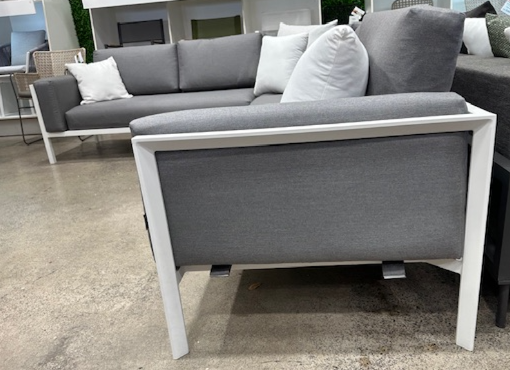 Side view of Reef modular setting, comfortable squab at the end of the frames for resting your elbow or head whilst lying down,  (please note the picture shows more pieces than what is now available)