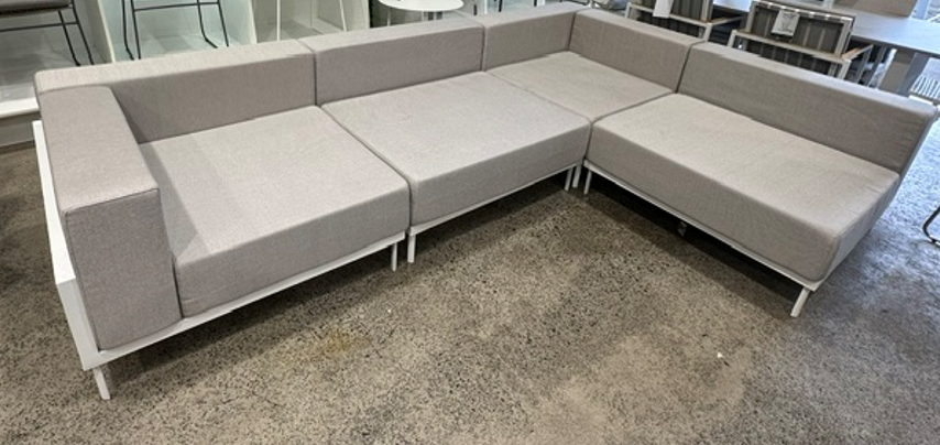 Cleo white aluminium modular sofa measures 3m x 2m as displayed 