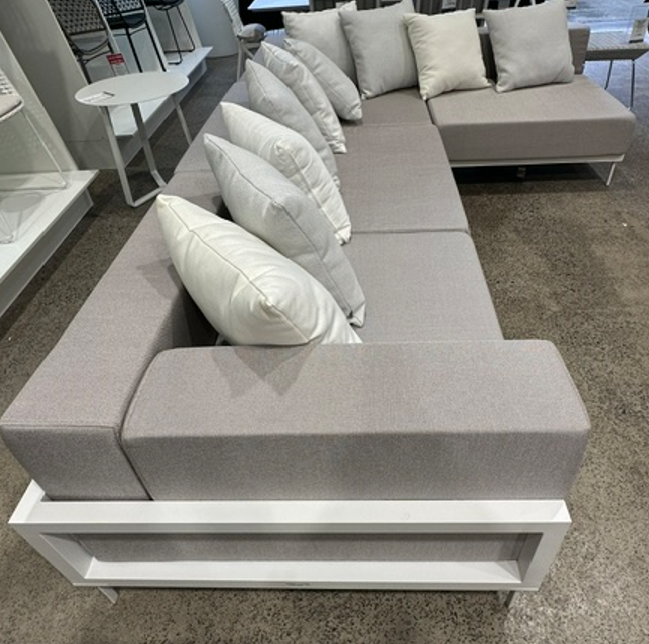 Cleo white aluminium modular sofa measures 3m x 2m as displayed 