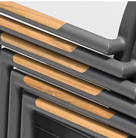 POLO outdoor chairs stack neatly for space saving when not in use