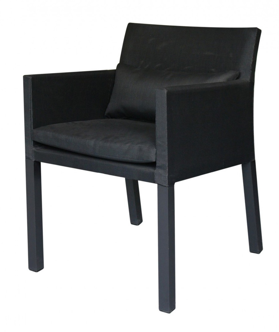 Black textilene, Charcoal frame
Supplied with cushion pad.