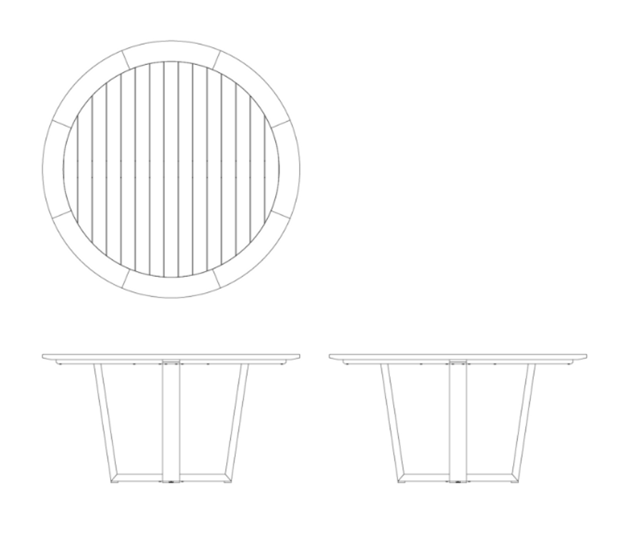 Devon PEGASUS outdoor teak round table 1.5m diameter, 750 high - sketch up