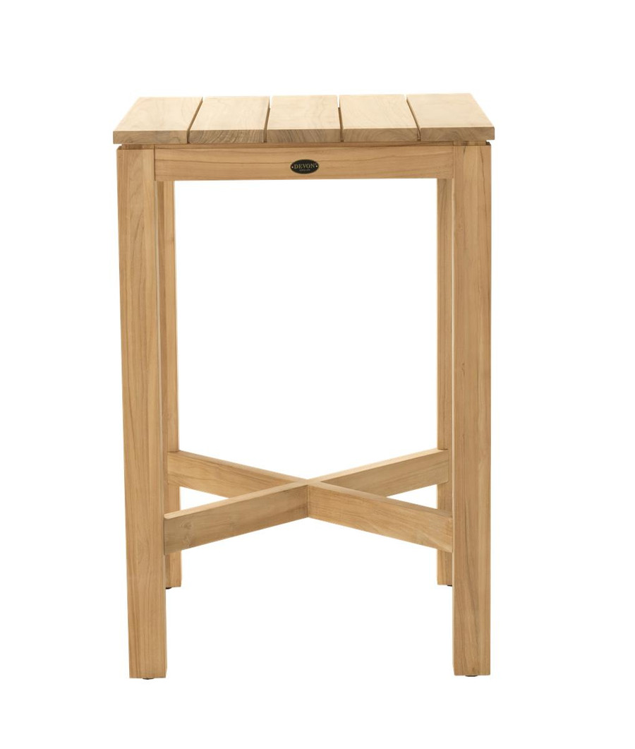 Front view of Devon HAAST Outdoor Bar table by Devon in durable teak - 700x700x1060
*Also available in 150x70x1060