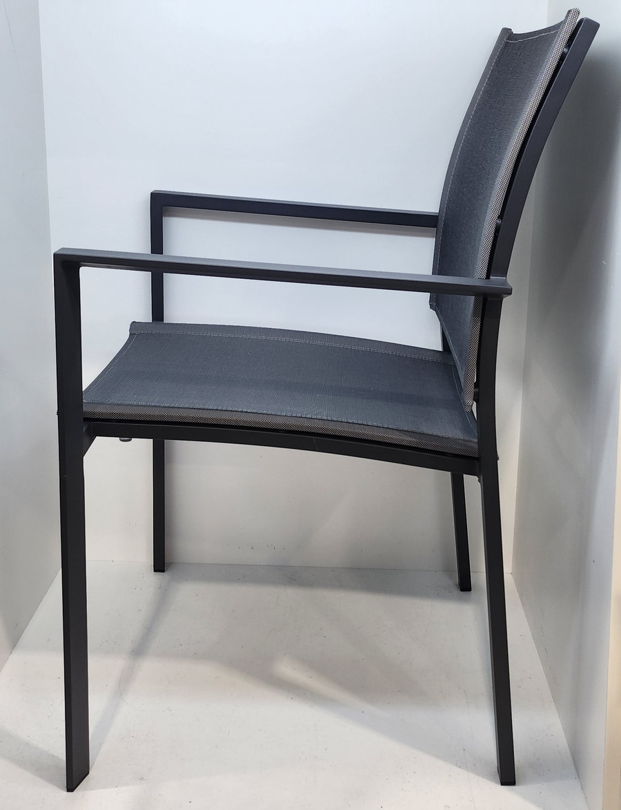 ORLANDO Dining armchairs with a Charcoal frame and grey textilene sling - stackable dining armchairs
Side view