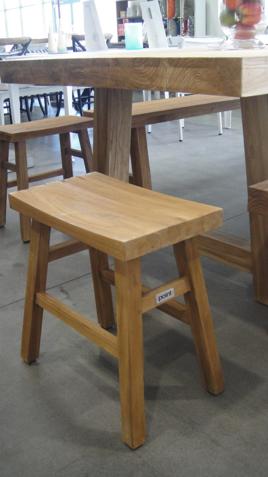 BANGKU Aged Teak Outdoor Stool - 48x44x25
Displayed here at the end of the BLOCK Teak Outdoor Dining Table - available in various sizes