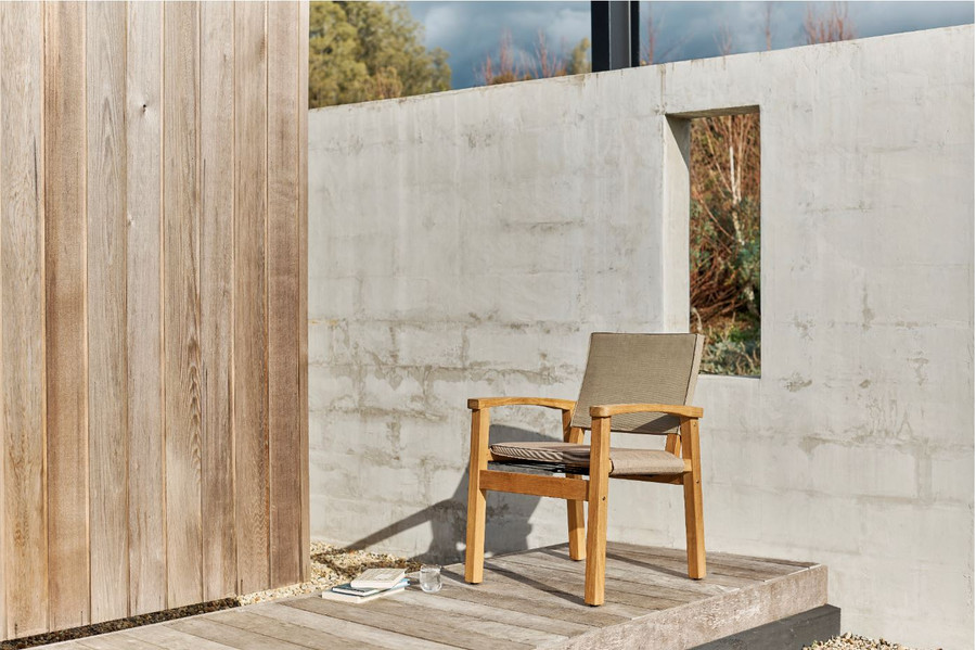 Devon BARKER outdoor teak dining chair in the Latte fabric