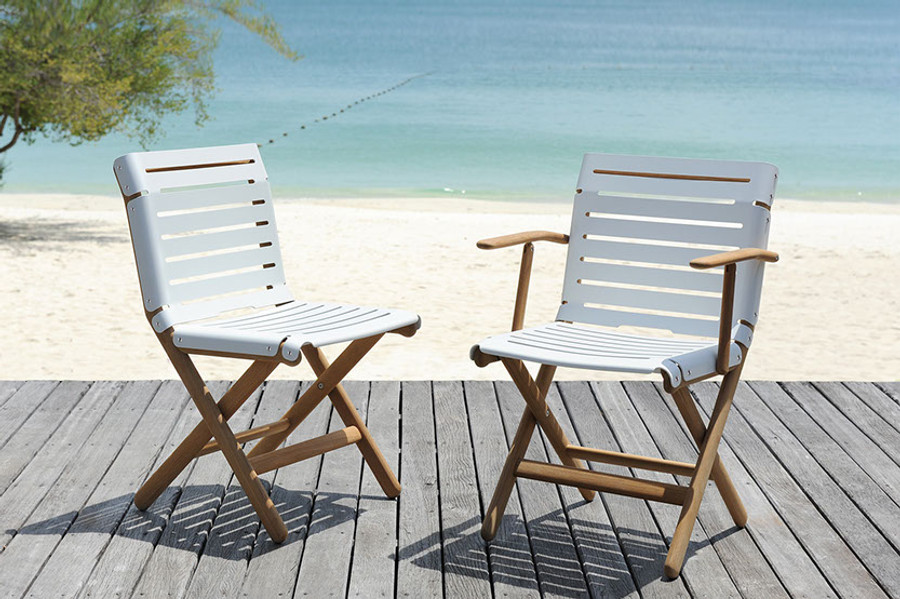 AT800 Folding Dining Arm Chair - white powder coated aluminium and teak
AT800 Dining Side Chair - white powder coated aluminium and teak