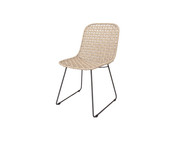 KAIA Dining side chair - white shell ecolene wicker on a coal hot dipped galvanised steel frame with sleigh legs - angled view 
Also available in the matching KAIA dining armchair