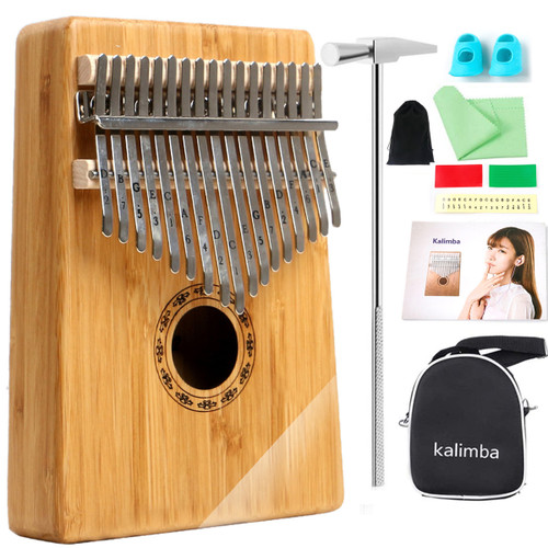 Smiger Kalimba 17 key Solid Bamaboo Wood High Gloss Thumb Piano Kalimbas Mini Musical Instrument with Tune Hammer Carrying Bag Study Book Portable Hand Piano for birthday party