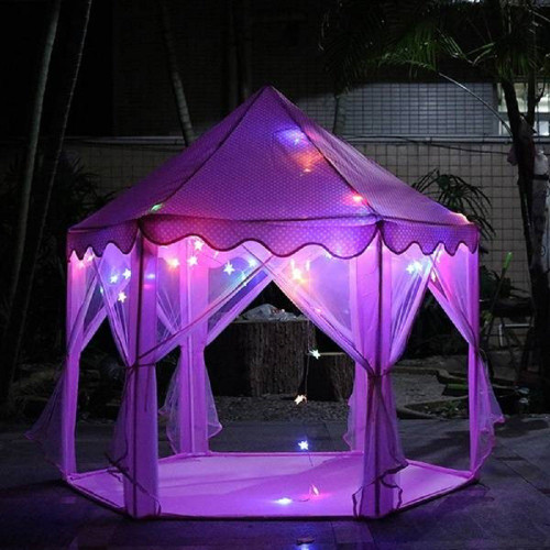 Outdoor Indoor Portable Folding Princess Castle Tent Kids Children Funny Play Fairy House Kids Play Tent (LED Star Lights)  RT