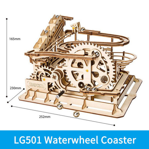 Robotime ROKR Marble Run Blocks Game 3D DIY Wooden Puzzle Waterwheel Coaster Model Building Kit Toys for Children LG501 Dropship