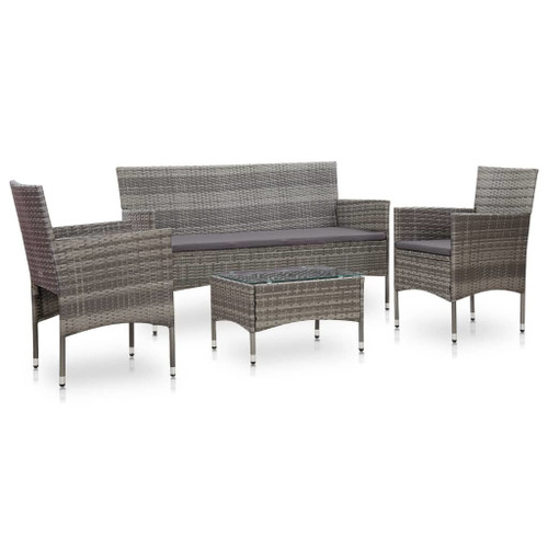 4 Piece Garden Lounge Set With Cushions Poly Rattan Gray