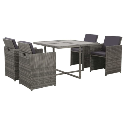 5 Piece Outdoor Dining Set with Cushions Poly Rattan Gray