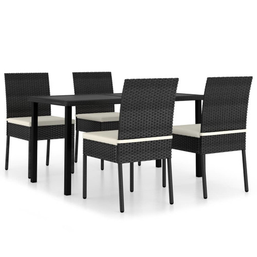 5 Piece Garden Dining Set Poly Rattan Black