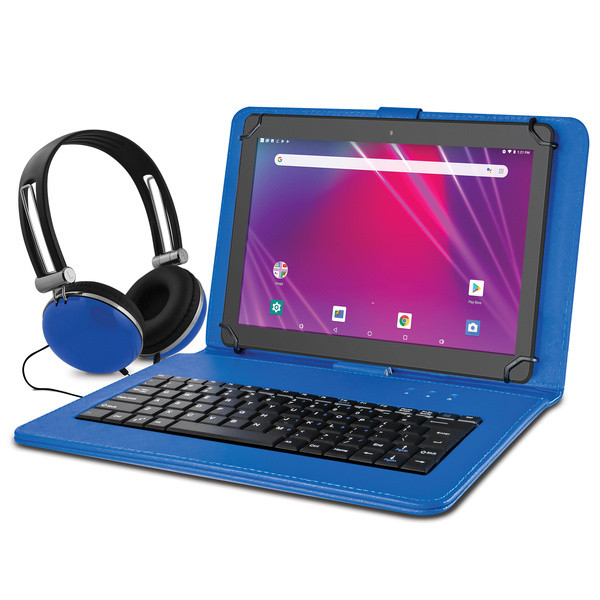 Ematic EGQ239BDBU 10.1-Inch HD IPS Tablet and Leather Keyboard Folio Case with Headphones (Blue)
