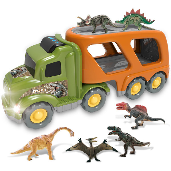 Car Truck Toy for 3/4/5/6 Years Old Boys and Girls, Dinosaur Transport Truck Including T-Rex, Pterodactyl, Brachiosaurus, for Boys & Girls RT