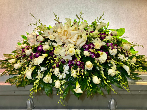 Calas, Roses, & Orchid Casket Spray 