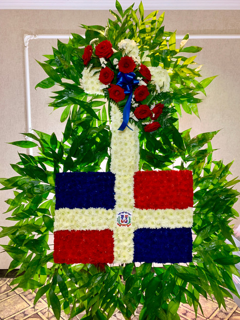 Funeral Cross with Dominican Republic Flag (Flag can be changed)