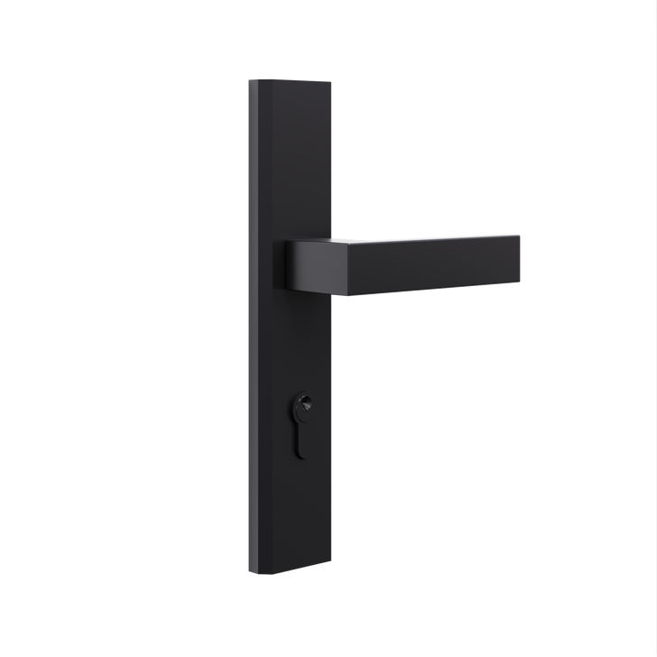 Blackline Drücker aus Edelstahl innen und außen, eckig. Standardrosette inkl. Profilzylinder mit 5 Schlüssel