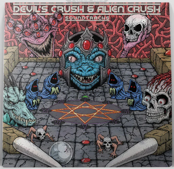image of vinyl cover.  DIfferent skulls in a gray stone looking grid platform with a 8 point star in the middle.