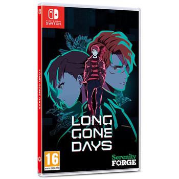 Long Gone Days Nintendo Switch cover shot. 2 character faces looking at opposite sides in the middle full figure charact