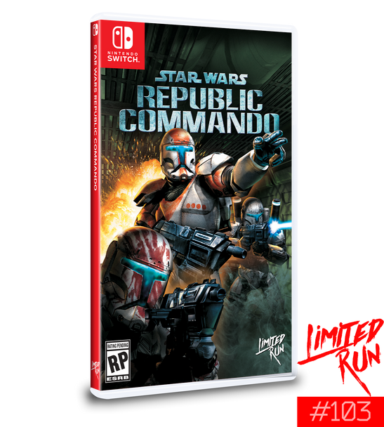 Wtar Wars: Republic Commando  Limited Run for Nintendo Switch, 3d cover shot. 3 charaters shooting with one laser showing.