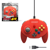 Retro-Bit Tribute 64 Wired USB Controller (Red) box and controller