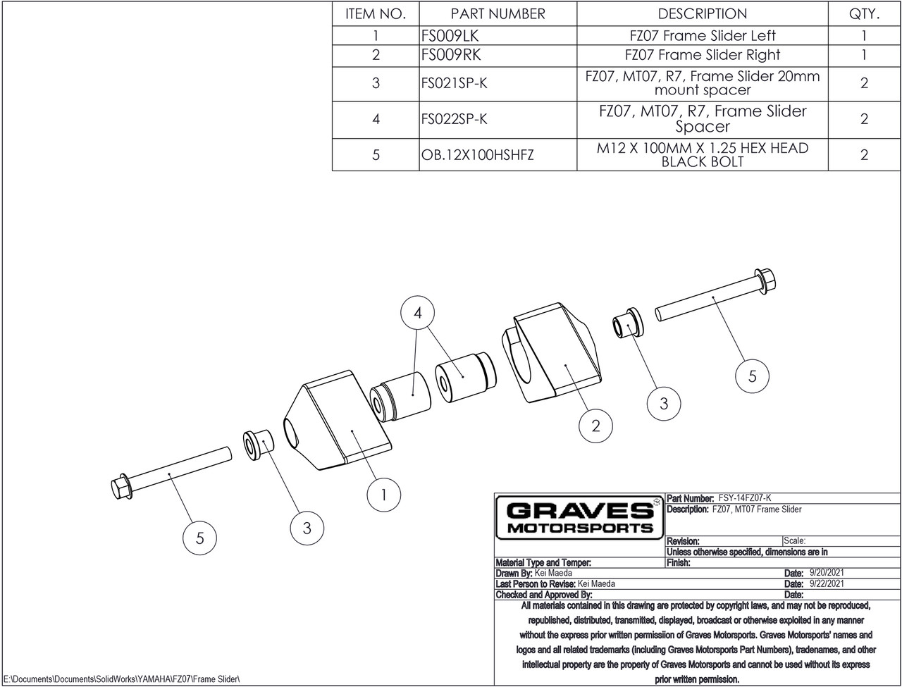 Graves Motorsports Yamaha FZ-07 Frame Sliders