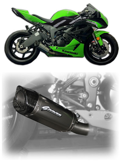 Motorcycle Exhaust Link Pipe & Muffler For Kawasaki Ninja ZX6R/ZX636 2009-2023 - Slip-On, Stainless/Carbon 8 thumbnail image