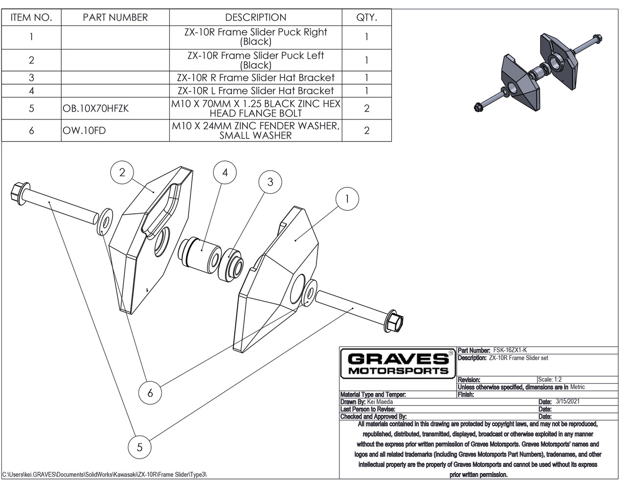 10-FEET ＣＤ Graves Motorsports Kawasaki ZX-10 Frame Sliders