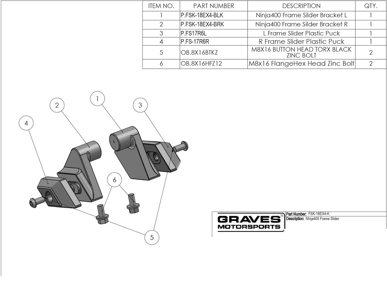 Kawasaki Ninja 400 + Ninja 500 Frame Sliders