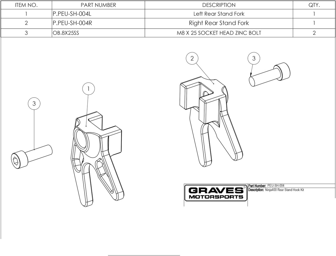 Kawasaki Ninja 400 / Ninja 500 - Rear Stand Hook Kit