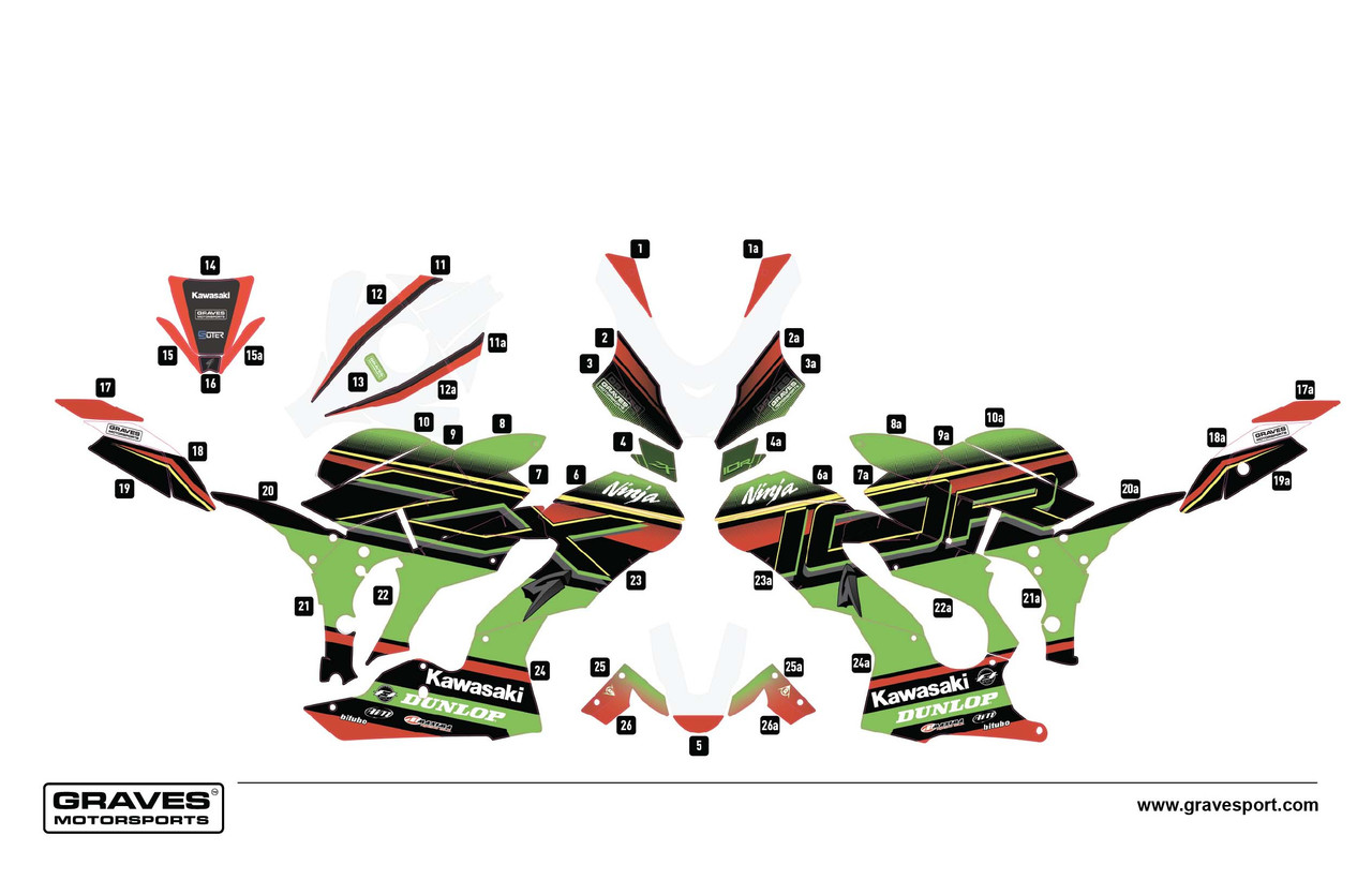 絵画 flk041210 Graves Kawasaki ZX-10R OEM Bodywork Graphics Set - Green
