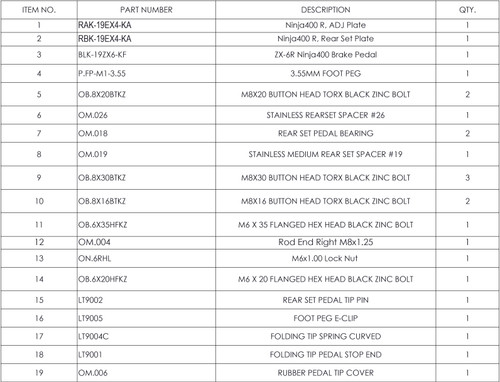 Graves Motorsports Kawasaki Ninja 400 + Ninja 500 Adjustable Rearsets