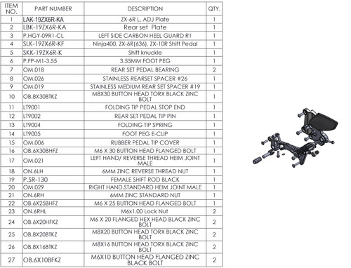 Graves Motorsports WORKS Kawasaki ZX-6R Adjustable Rearsets